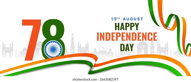 leicht zu editieren Vektorgrafik von Monument and Landmark of India auf 78. Indischer Unabhängigkeitstag Feier Hintergrund
