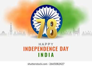 fácil de editar Ilustración vectorial del monumento y Lugar famoso de la India en el fondo de la celebración del 78° Día de la Independencia India