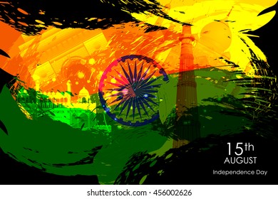 easy to edit vector illustration of Monument and Landmark on Indian Independence Day celebration background