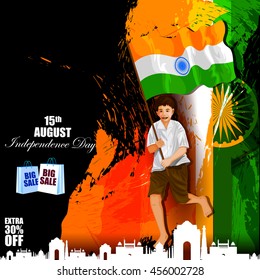 easy to edit vector illustration of Monument and Landmark on Indian Independence Day celebration Advertisement background