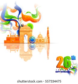 easy to edit vector illustration of Monument and Landmark of India on Indian Republic Day celebration background