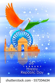 easy to edit vector illustration of Monument and Landmark of India on Indian Republic Day celebration background