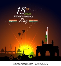 easy to edit vector illustration of Monument and Landmark of India on Indian Independence Day celebration background