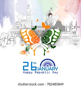 easy to edit vector illustration of Monument and Landmark of India on Indian Republic Day celebration background