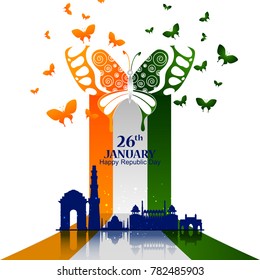 easy to edit vector illustration of Monument and Landmark of India on Indian Republic Day celebration background