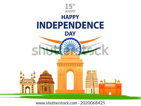 easy to edit vector illustration of Monument and Landmark of India on Indian Independence Day celebration background
