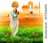 easy to edit vector illustration of Mother India on Monument and Landmark on Indian Republic Day celebration background
