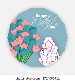 easy to edit vector illustration of mother and kid Happy Mother's Day greetings Background