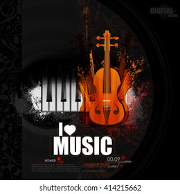 easy to edit vector illustration of Music Background with violin and piano key