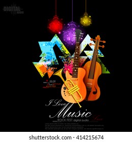 easy to edit vector illustration of Music Background with Guitar and saxophone