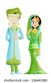 easy to edit vector illustration of Muslim wedding couple