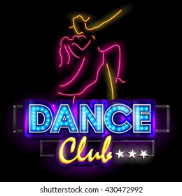 easy to edit vector illustration of Neon Light signboard for Dance Club