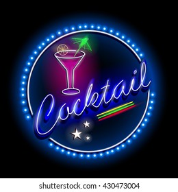 easy to edit vector illustration of Neon Light signboard for Cocktail shop