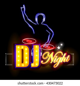 easy to edit vector illustration of Neon Light signboard for DJ Night