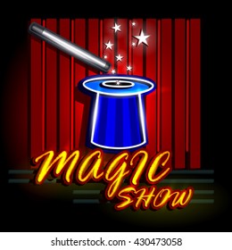 easy to edit vector illustration of Neon Light signboard for Magic Show