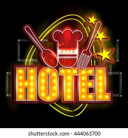 easy to edit vector illustration of Neon Light signboard for Hotel