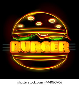 easy to edit vector illustration of Neon Light signboard for Burger