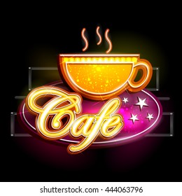 easy to edit vector illustration of Neon Light signboard for Cafe