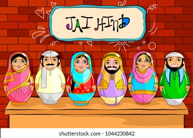 easy to edit vector illustration of Nested Doll Indian couple representing diverse culture from different States