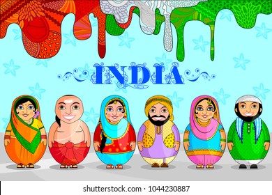 easy to edit vector illustration of Nested Doll Indian couple representing diverse culture from different States