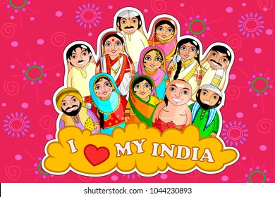 easy to edit vector illustration of Nested Doll Indian couple representing diverse culture from different States