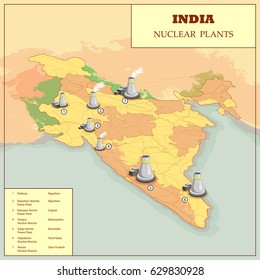 fácil editar ilustración vectorial del mapa de la planta nuclear de India