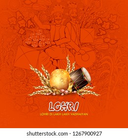 easy to edit vector illustration on Happy Lohri festival of Punjab India background