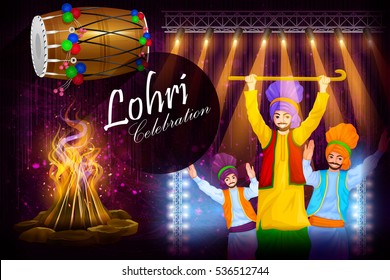 easy to edit vector illustration on Happy Lohri festival of Punjab India background