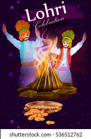 easy to edit vector illustration on Happy Lohri festival of Punjab India background