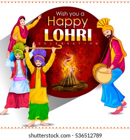 easy to edit vector illustration on Happy Lohri festival of Punjab India background