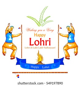 easy to edit vector illustration on festival of Punjab India background with punjabi message Lohri ki lakh lakh vadhaiyan meaning Happy wishes for Lohri 
