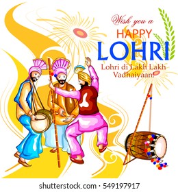 easy to edit vector illustration on festival of Punjab India background with punjabi message Lohri ki lakh lakh vadhaiyan meaning Happy wishes for Lohri  - Shutterstock ID 549197917