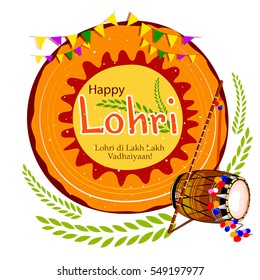 easy to edit vector illustration on festival of Punjab India background with punjabi message Lohri ki lakh lakh vadhaiyan meaning Happy wishes for Lohri 