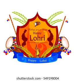 easy to edit vector illustration on festival of Punjab India background with punjabi message Lohri ki lakh lakh vadhaiyan meaning Happy wishes for Lohri 