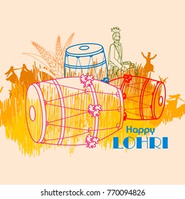 easy to edit vector illustration on Happy Lohri festival of Punjab India background