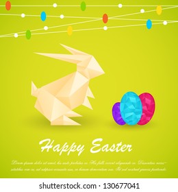 easy to edit vector illustration of origami Easter bunny with colorful egg