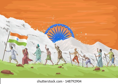 easy to edit vector illustration of patriot marching with Indian flag