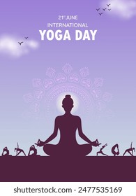 Fácil de editar Ilustración vectorial de personas haciendo ejercicio asana para la celebración del Día Internacional del Yoga el 21 de junio