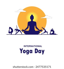 easy to edit vector illustration of people doing asana exercise for International Yoga Day celebration on 21 June