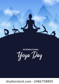 Fácil de editar Ilustración vectorial de personas haciendo ejercicio asana para la celebración del Día Internacional del Yoga el 21 de junio