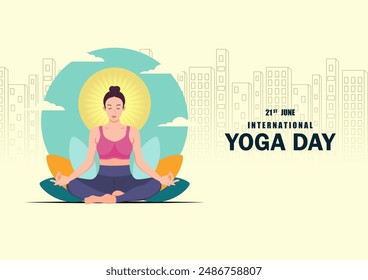 easy to edit vector illustration of people doing asana exercise for International Yoga Day celebration on 21 June