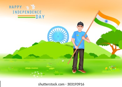 easy to edit vector illustration of people with Indian flag celebrating freedom of India