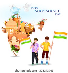 easy to edit vector illustration of people with Indian flag celebrating freedom of India