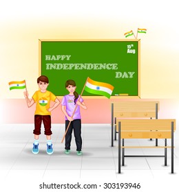 easy to edit vector illustration of people with Indian flag celebrating freedom of India