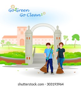 easy to edit vector illustration of people involved in Go Green Go Clean Mission