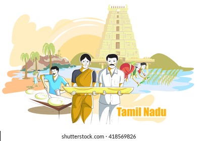 easy to edit vector illustration of people and culture of Tamil Nadu, India