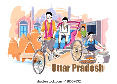 easy to edit vector illustration of people and culture of Uttar Pradesh, India