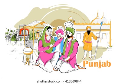 Easy To Edit Vector Illustration Of People And Culture Of Punjab, India