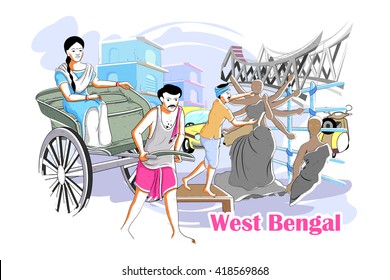 easy to edit vector illustration of people and culture of West Bengal, India