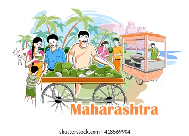 easy to edit vector illustration of people and culture of Maharastra, India